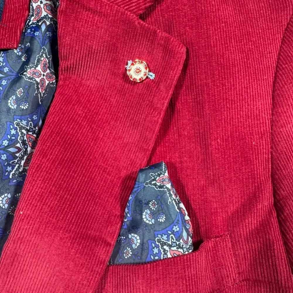 Tailorbyrd Corduroy Blazer Mens 38R Red Burgundy Sport Coat Jacket Dark Academia
